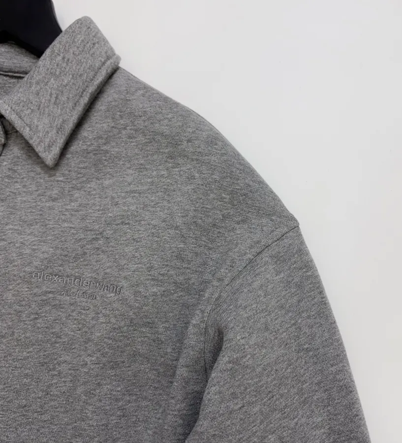 Grey Collared Button-Front Cropped Jacket in Gray, product view 05
