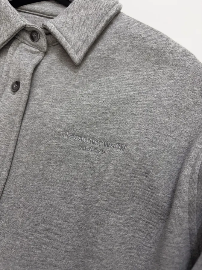 Grey Collared Button-Front Cropped Jacket in Gray, product view 06