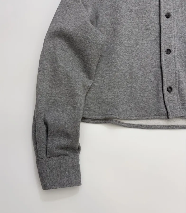 Grey Collared Button-Front Cropped Jacket in Gray, product view 09