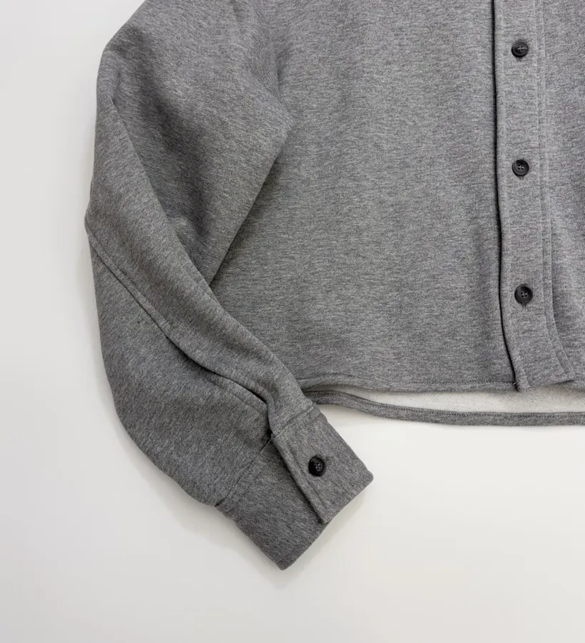 Grey Collared Button-Front Cropped Jacket in Gray, product view 10