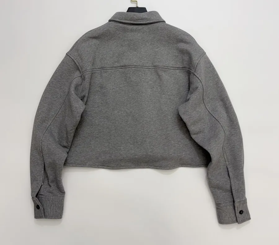 Grey Collared Button-Front Cropped Jacket in Gray, product view 15