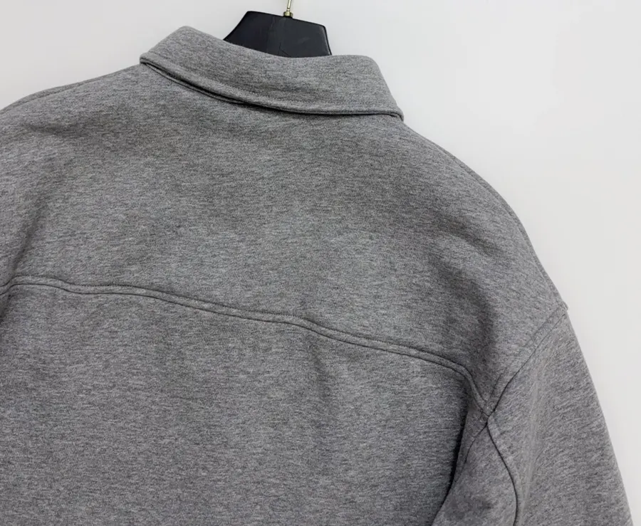 Grey Collared Button-Front Cropped Jacket in Gray, product view 16