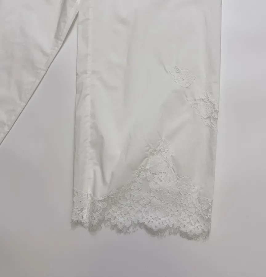 White Lace-patch Organic Cotton Wide-leg Casual Pants in White, product view 07