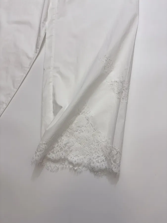 White Lace-patch Organic Cotton Wide-leg Casual Pants in White, product view 08