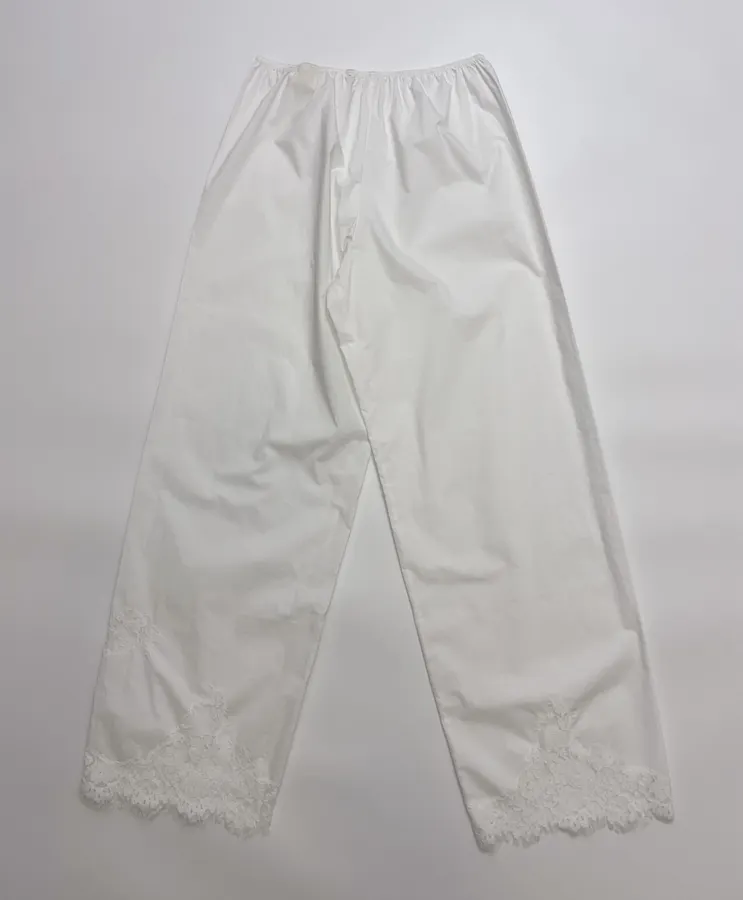 White Lace-patch Organic Cotton Wide-leg Casual Pants in White, product view 11