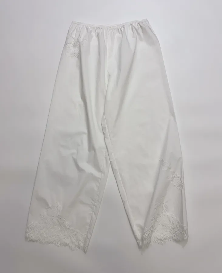 White Lace-Trim Pull-On Straight-Leg Trousers in White, product view
