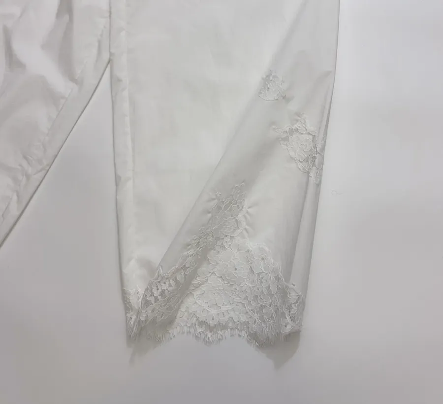White Lace-Trim Pull-On Straight-Leg Trousers in White, product view 07