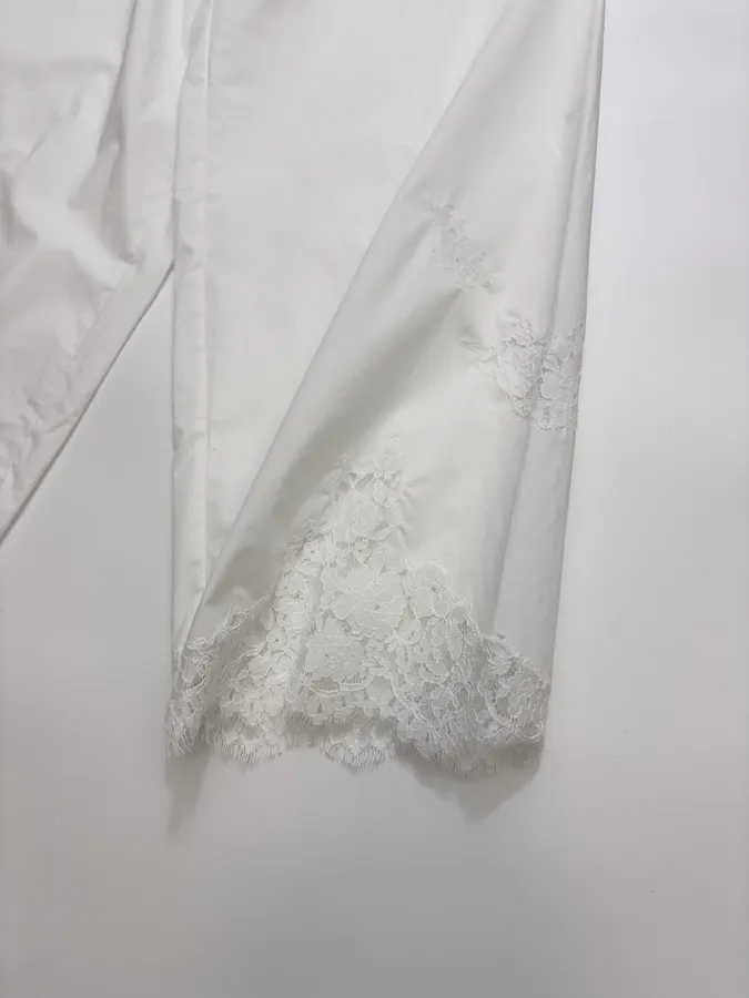 White Lace-Trim Pull-On Straight-Leg Trousers in White, product view 08