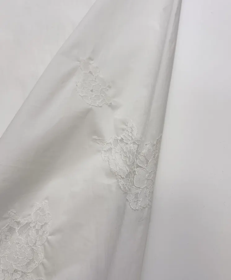 White Lace-Trim Pull-On Straight-Leg Trousers in White, product view 09