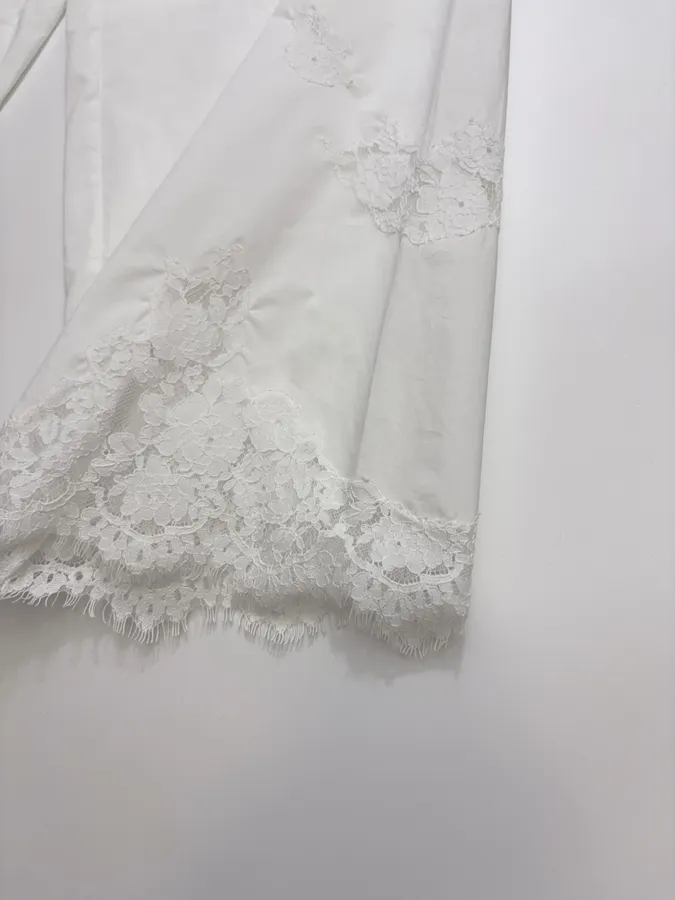 White Lace-Trim Pull-On Straight-Leg Trousers in White, product view 10