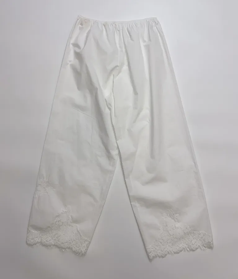 White Lace-Trim Pull-On Straight-Leg Trousers in White, product view 12