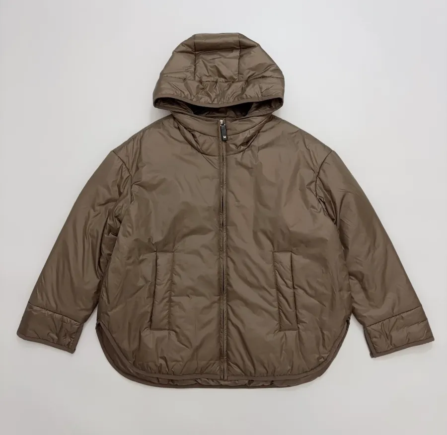 Taupe Hooded Pullover Padded Jacket in Taupe, product view 01