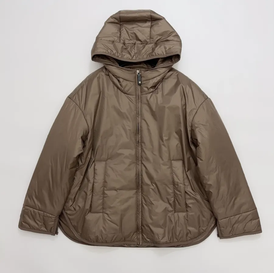 Taupe Hooded Pullover Padded Jacket in Taupe, product view 02
