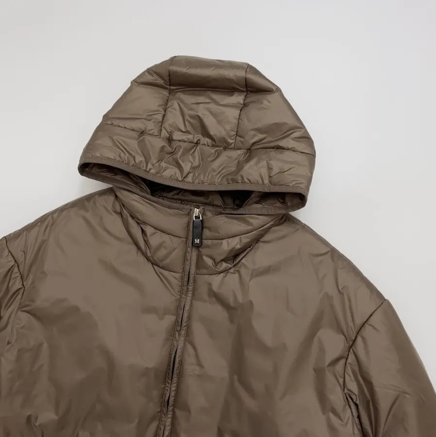 Taupe Hooded Pullover Padded Jacket in Taupe, product view 03