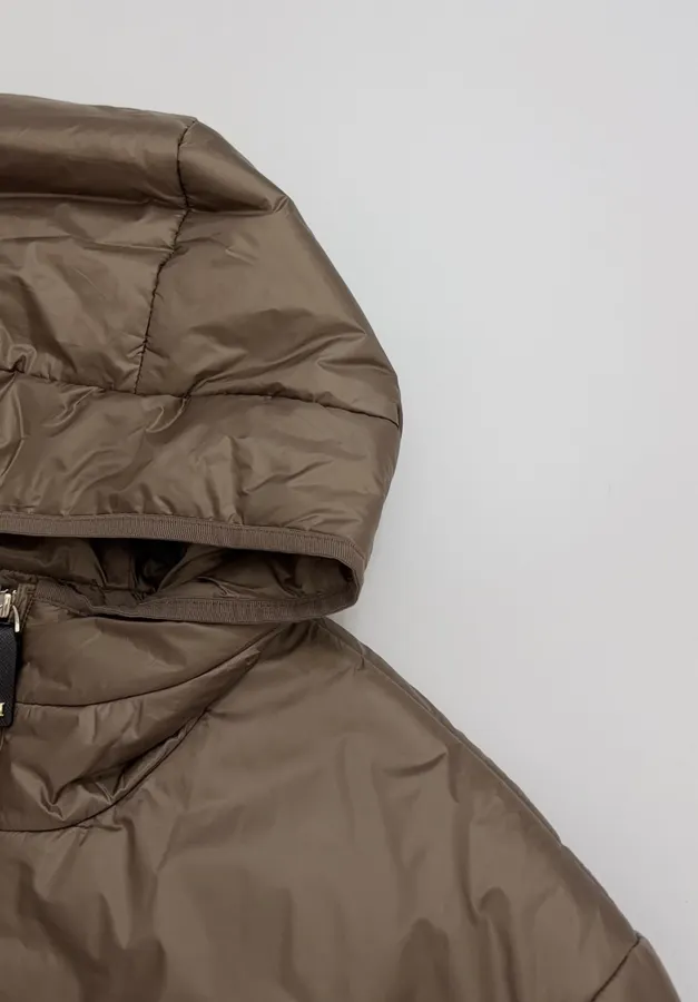 Taupe Hooded Pullover Padded Jacket in Taupe, product view 04