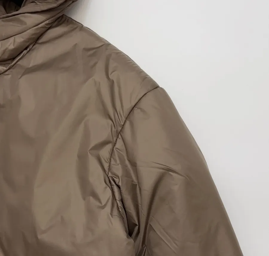Taupe Hooded Pullover Padded Jacket in Taupe, product view 05