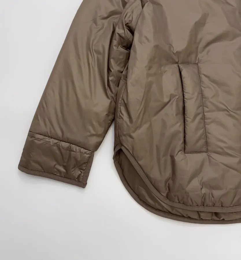 Taupe Hooded Pullover Padded Jacket in Taupe, product view 09
