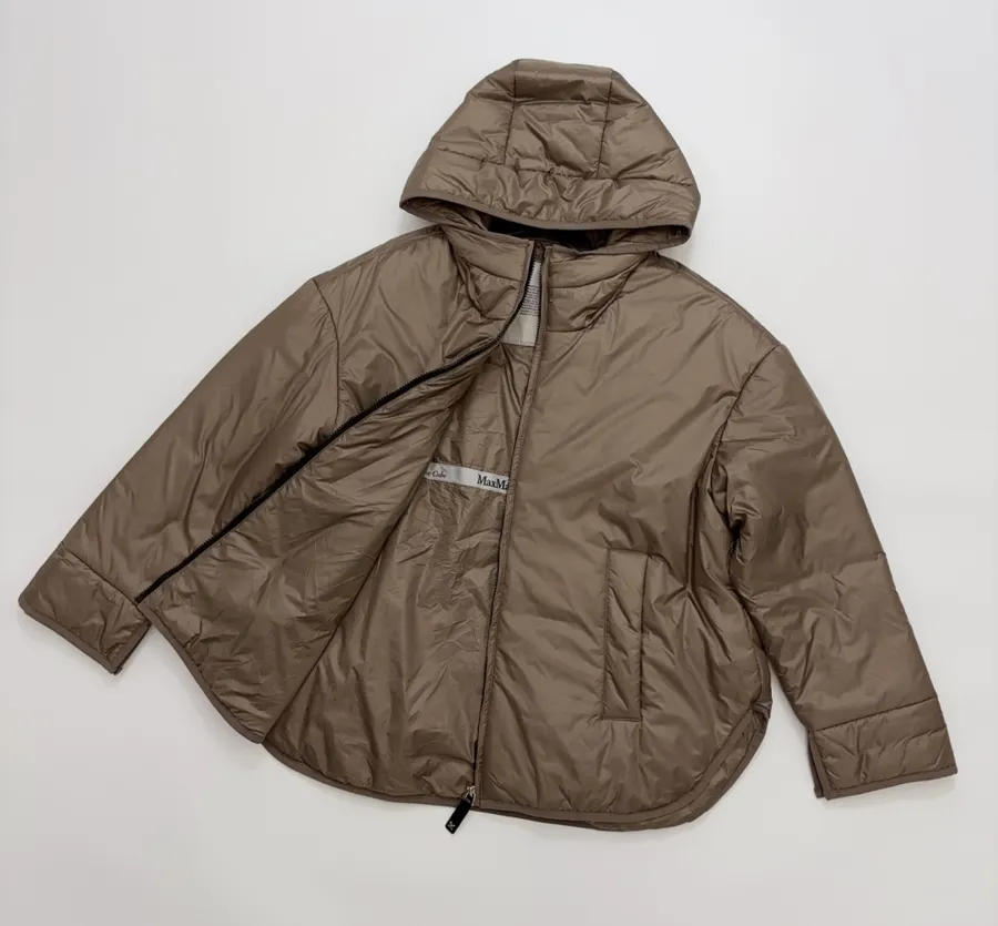 Taupe Hooded Pullover Padded Jacket in Taupe, product view 13