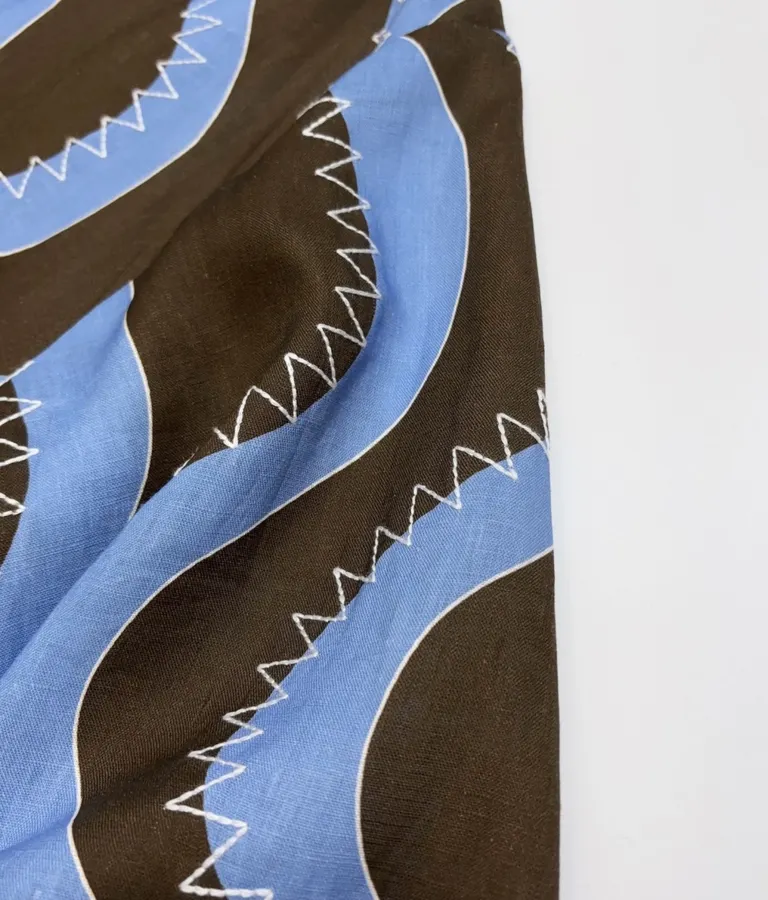 Retro Wave Embroidered Printed Loose-Fit Mid-Length Dress in Blue and Brown, product view 06