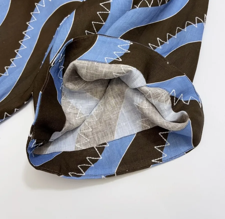 Retro Wave Embroidered Printed Loose-Fit Mid-Length Dress in Blue and Brown, product view 07