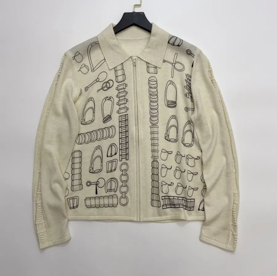 Ivory Line-Embroidered Collared Cardigan in Off-White, product view 01