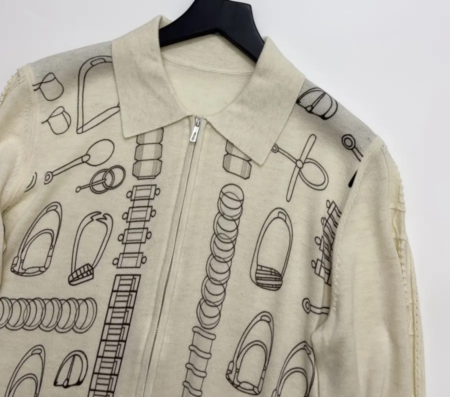 Ivory Line-Embroidered Collared Cardigan in Off-White, product view 02