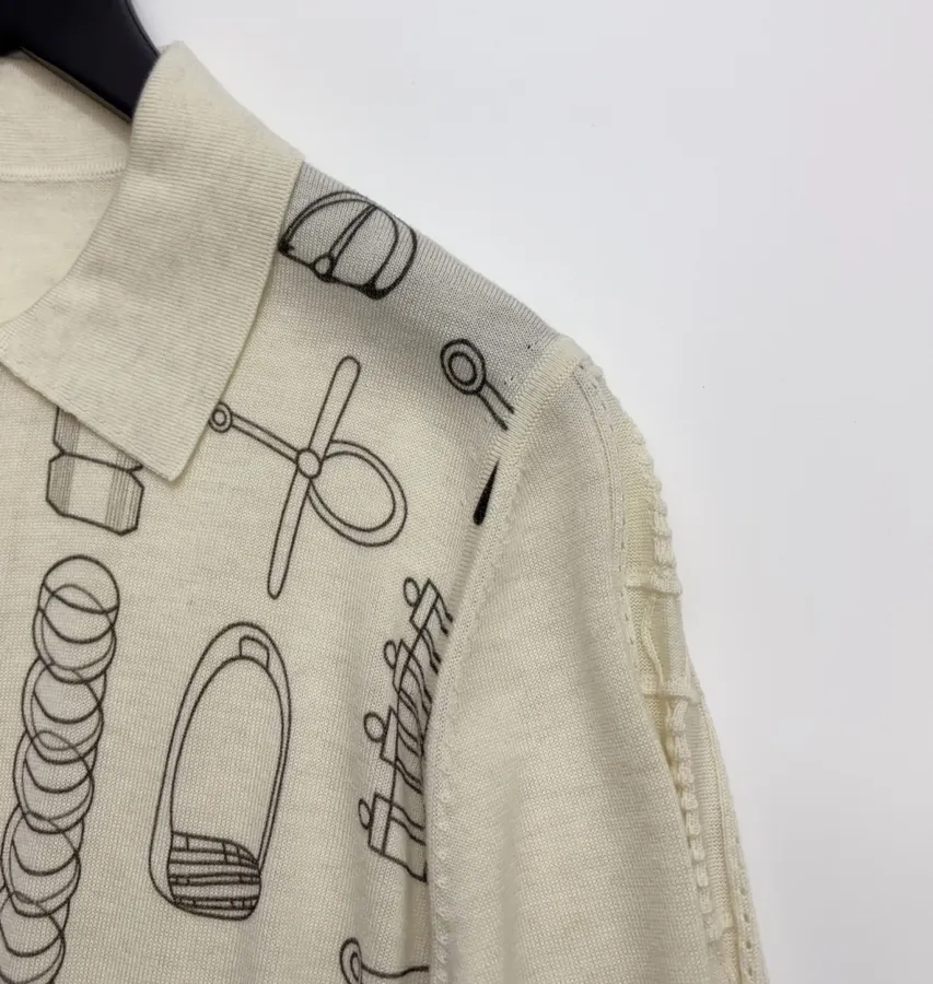 Ivory Line-Embroidered Collared Cardigan in Off-White, product view 03