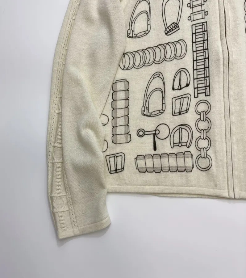 Ivory Line-Embroidered Collared Cardigan in Off-White, product view 08