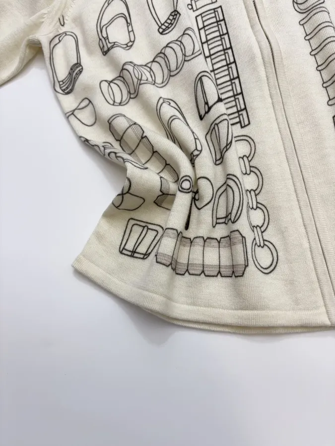 Ivory Line-Embroidered Collared Cardigan in Off-White, product view 09
