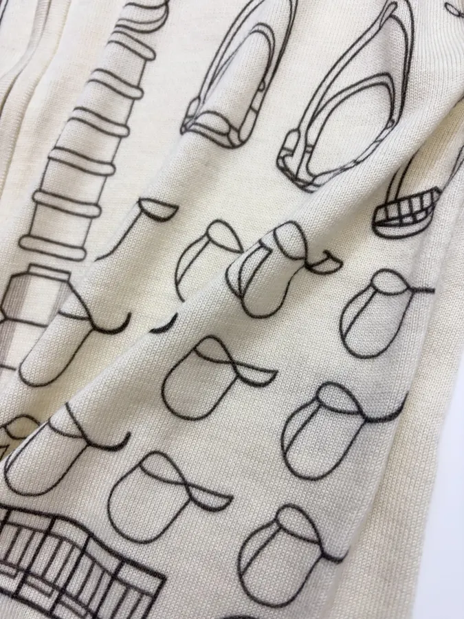 Ivory Line-Embroidered Collared Cardigan in Off-White, product view 13