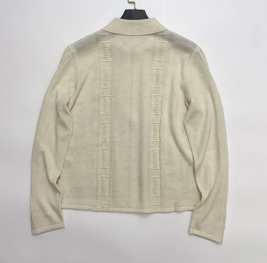 Ivory Line-Embroidered Collared Cardigan in Off-White, product view 15
