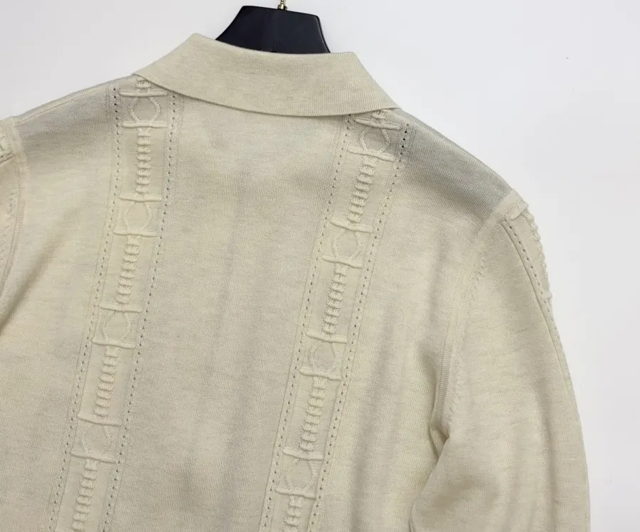Ivory Line-Embroidered Collared Cardigan in Off-White, product view 16