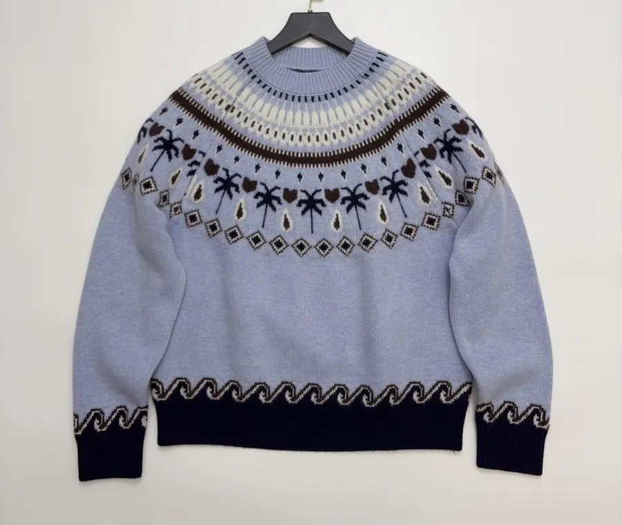 Light Blue Fair Isle Crew-Neck Sweater in Light Blue, product view 01
