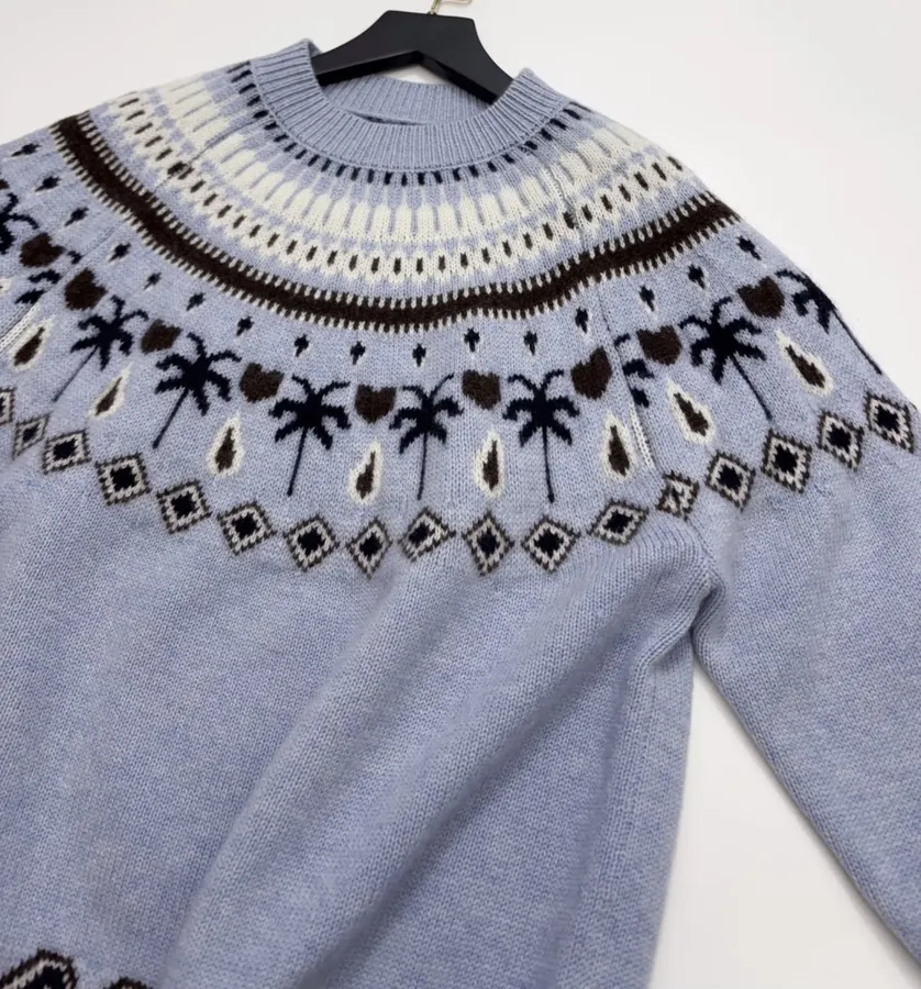 Light Blue Fair Isle Crew-Neck Sweater in Light Blue, product view 02