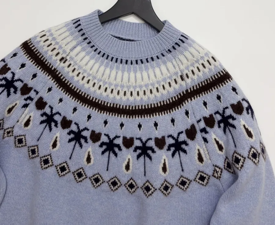 Light Blue Fair Isle Crew-Neck Sweater in Light Blue, product view 03