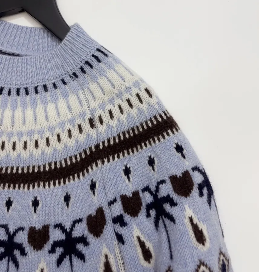 Light Blue Fair Isle Crew-Neck Sweater in Light Blue, product view 04