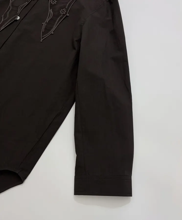 Embroidered Flowing Collar Shirt with Hollow-Out Embroidery for a Chic, Stylish Look in Dark Brown, product view 07