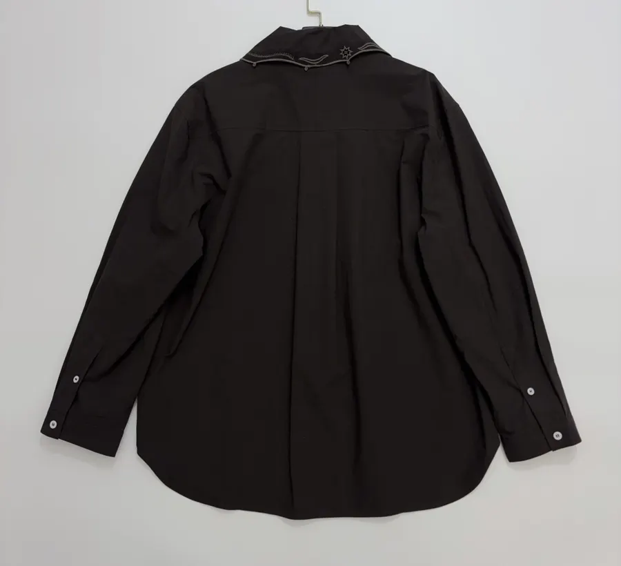 Embroidered Flowing Collar Shirt with Hollow-Out Embroidery for a Chic, Stylish Look in Dark Brown, product view 12