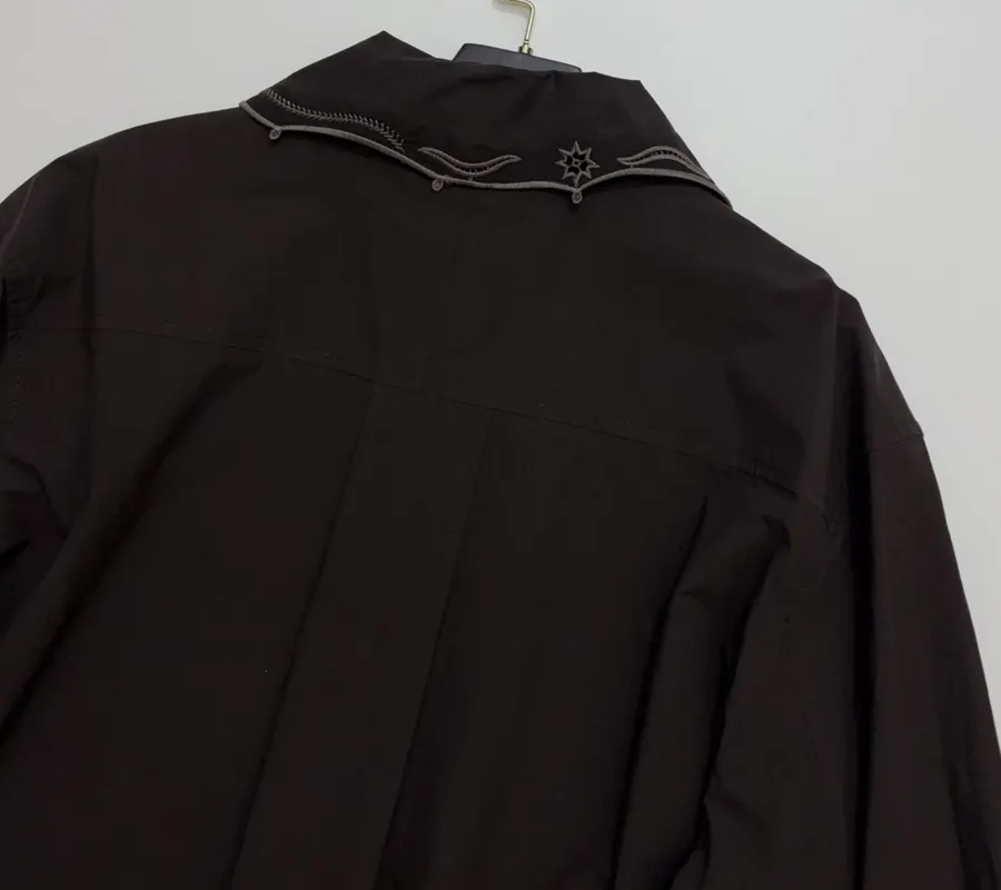 Embroidered Flowing Collar Shirt with Hollow-Out Embroidery for a Chic, Stylish Look in Dark Brown, product view 13