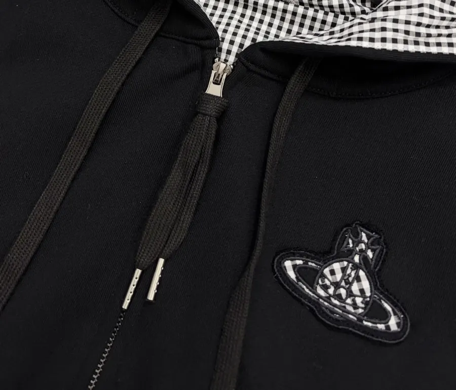 Empress of the West Saturn Hooded Loose-Fit Zip-Up Sweatshirt Jacket in Black, product view 03
