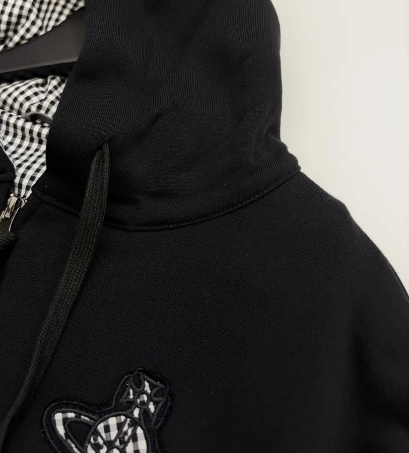 Empress of the West Saturn Hooded Loose-Fit Zip-Up Sweatshirt Jacket in Black, product view 04