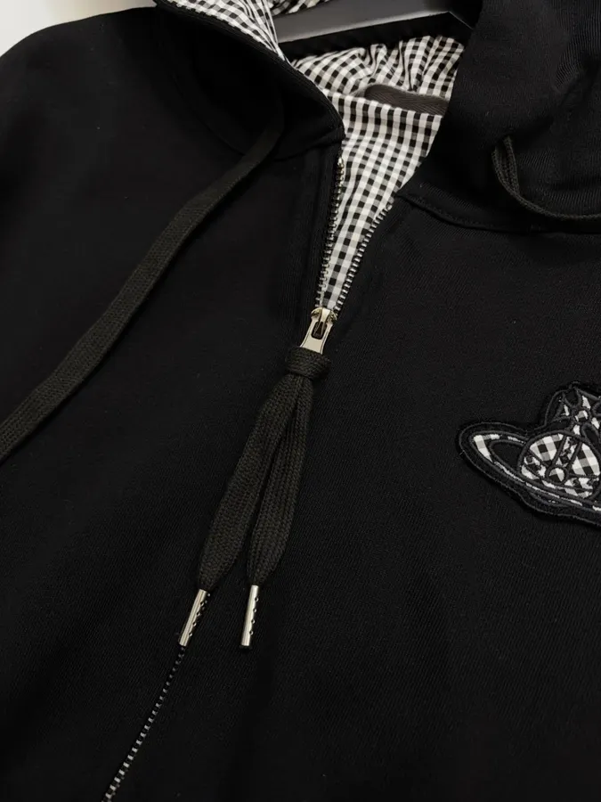 Empress of the West Saturn Hooded Loose-Fit Zip-Up Sweatshirt Jacket in Black, product view 05