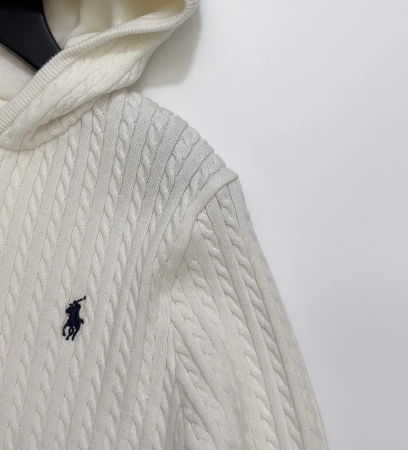 Embroidered Hooded Zip-Up Knitted Cardigan Jacket in Off-White, product view 03
