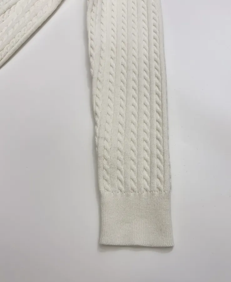 Embroidered Hooded Zip-Up Knitted Cardigan Jacket in Off-White, product view 05