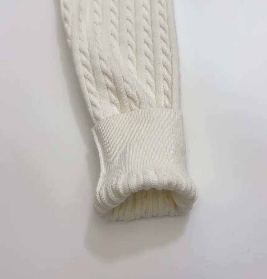 Embroidered Hooded Zip-Up Knitted Cardigan Jacket in Off-White, product view 06