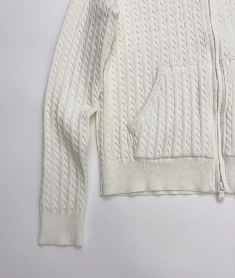 Embroidered Hooded Zip-Up Knitted Cardigan Jacket in Off-White, product view 07