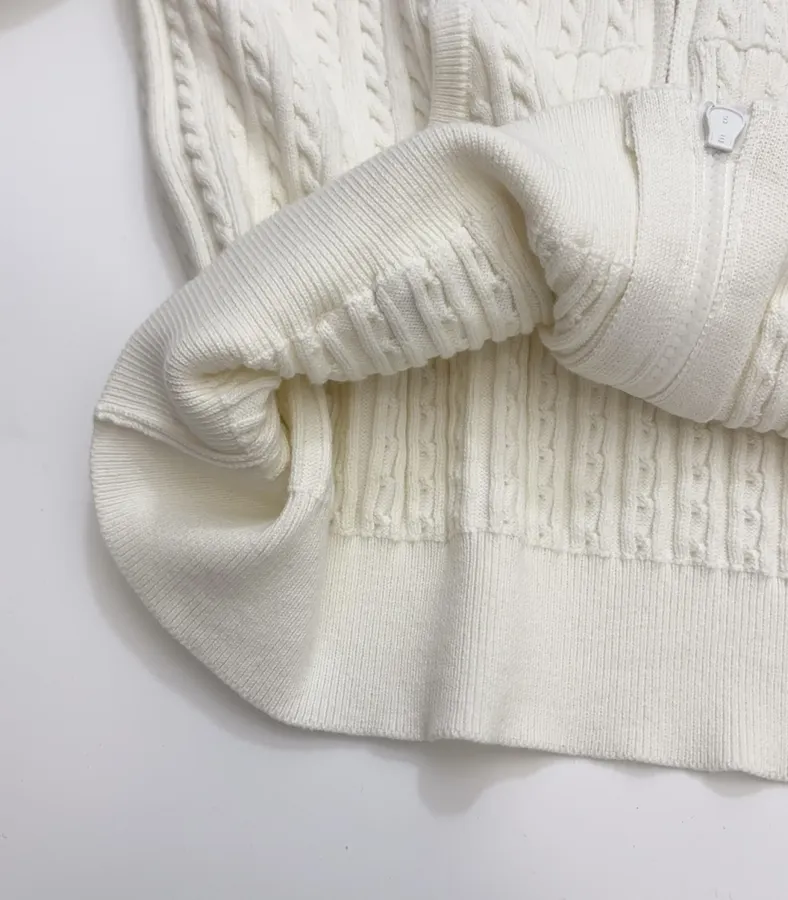 Embroidered Hooded Zip-Up Knitted Cardigan Jacket in Off-White, product view 09