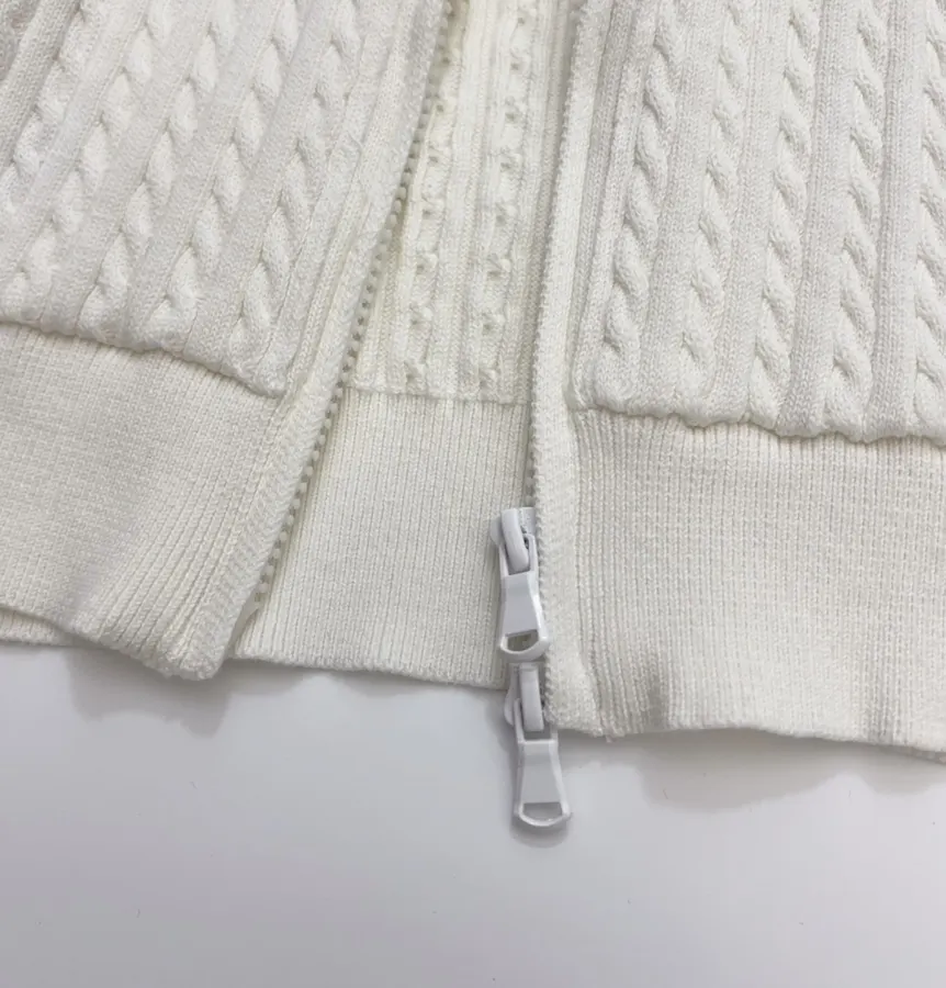 Embroidered Hooded Zip-Up Knitted Cardigan Jacket in Off-White, product view 10