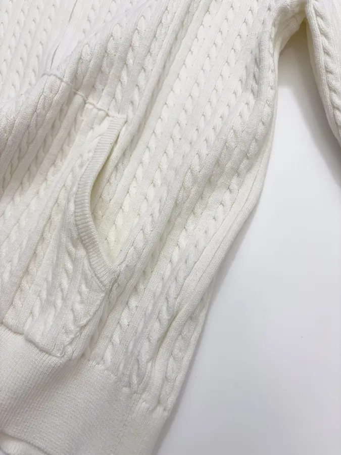 Embroidered Hooded Zip-Up Knitted Cardigan Jacket in Off-White, product view 11