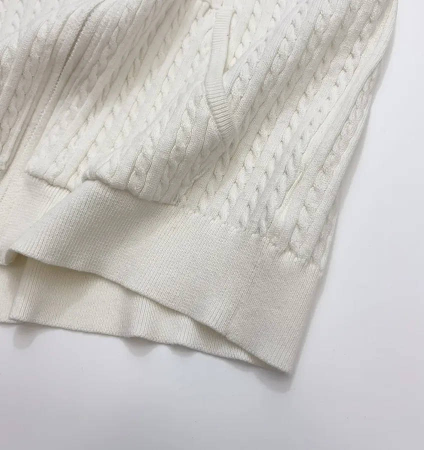 Embroidered Hooded Zip-Up Knitted Cardigan Jacket in Off-White, product view 12